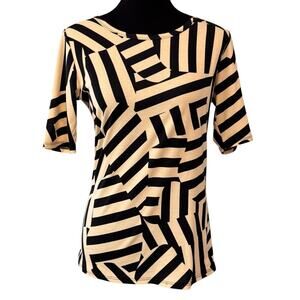 New LULAROE Beige/Black Gigi Geometric Short Sleeve Scoop Neck Top Size M